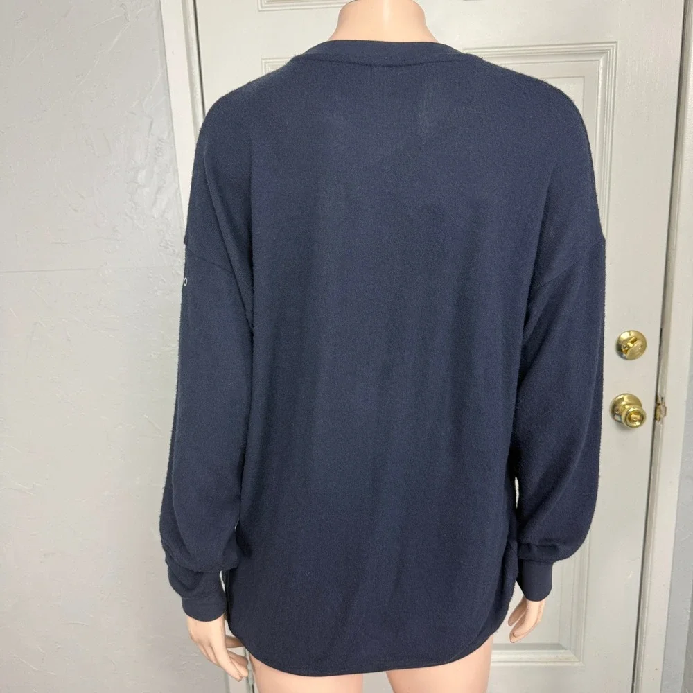 Alo Yoga Women's Sweater XS Navy Crew neck Knit Rayon Polyester Athletic W4-11